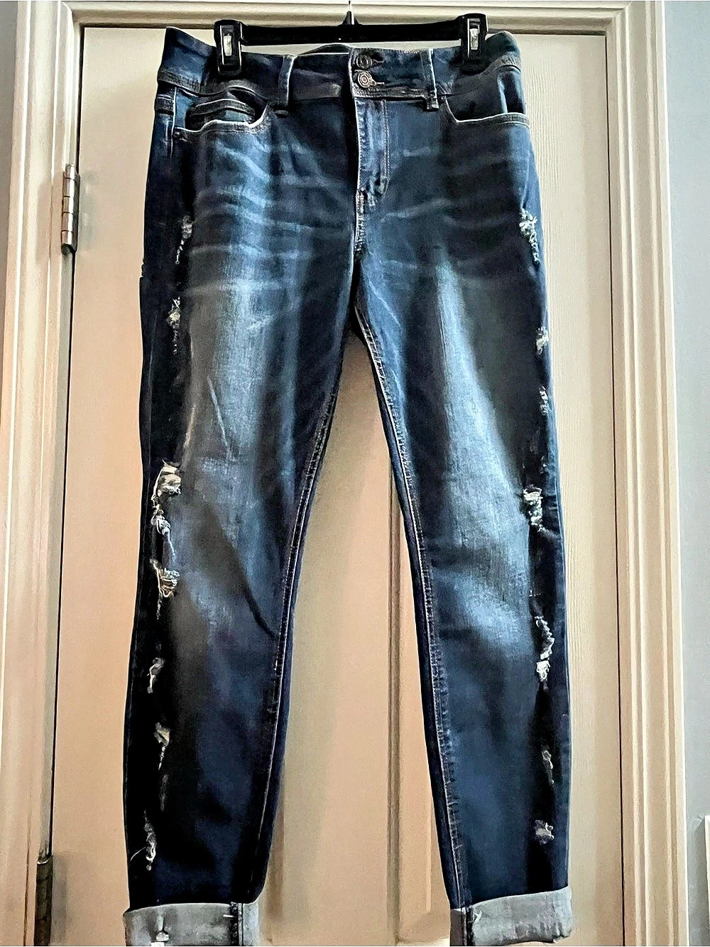 Indigo Rein Distressed Anklet Skinny Jeans Dark Wash Cuffed Size 15